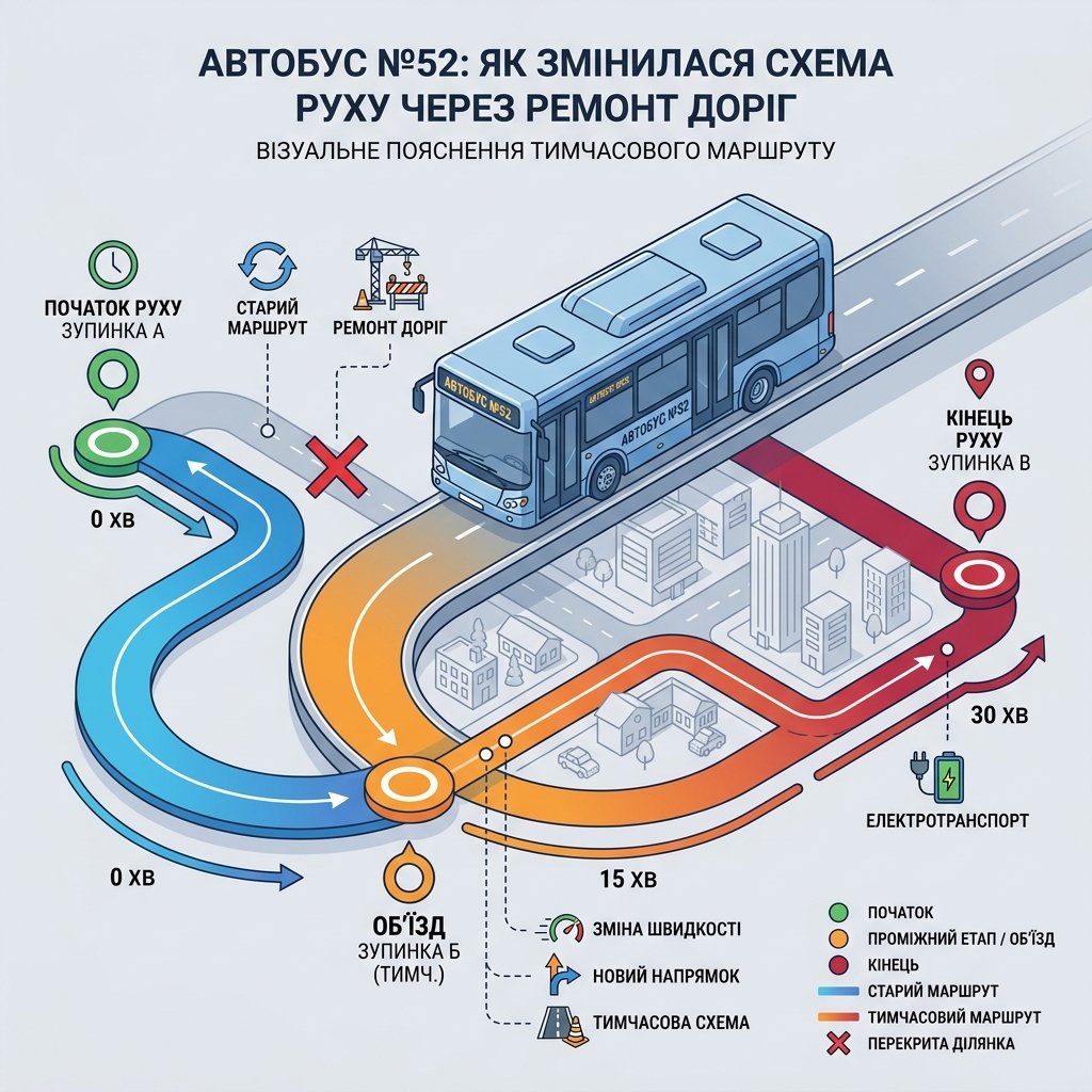 Автобус №52: как изменилась схема движения из-за ремонта дорог