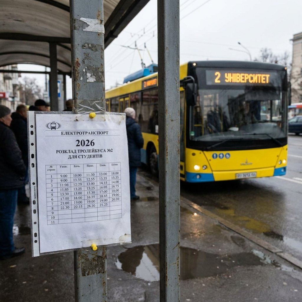 Електротранспорт 2026: розклад тролейбуса №2 для студентів