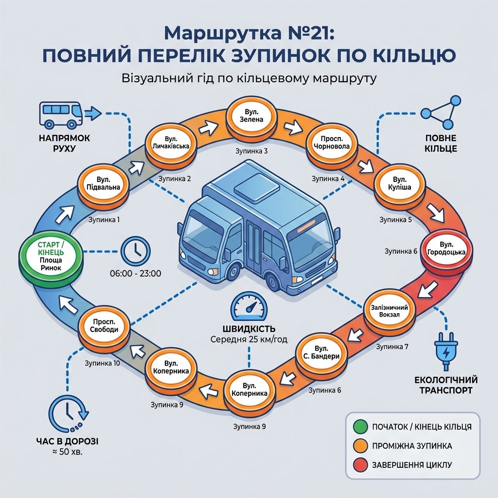 Маршрутка №21: повний перелік зупинок по кільцю