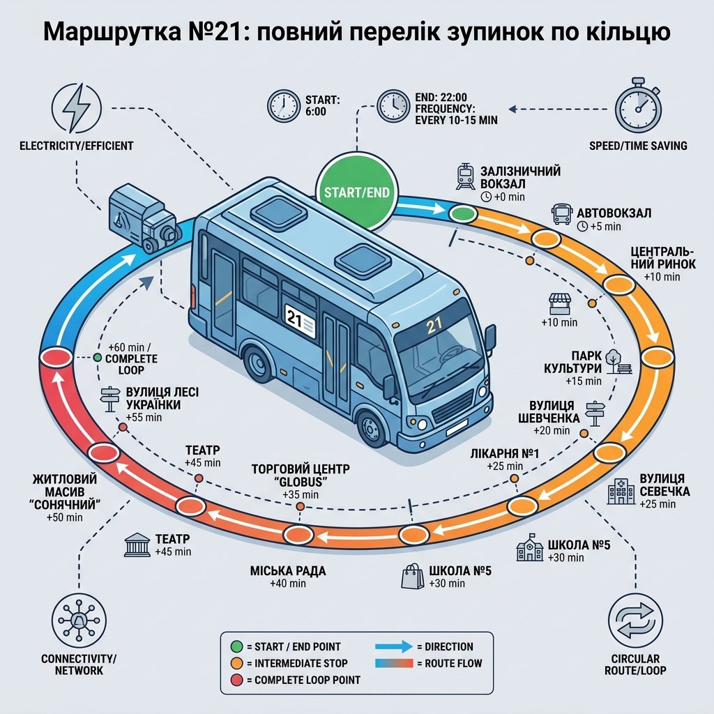 Маршрутка №21: повний перелік зупинок по кільцю