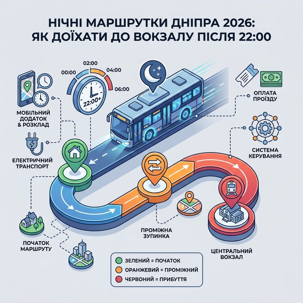 Нічні маршрутки Дніпра 2026: як доїхати до вокзалу після 22:00