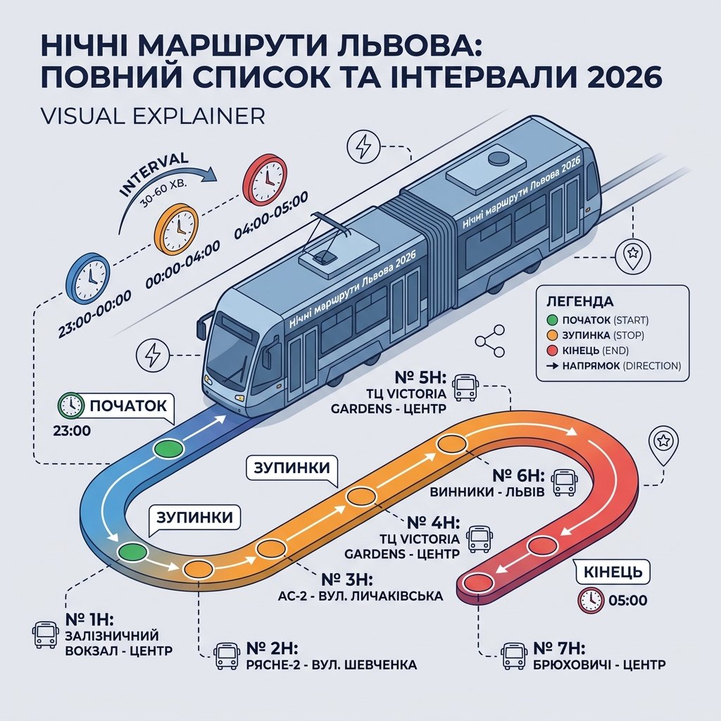 Нічні маршрути Львова: повний список та інтервали 2026