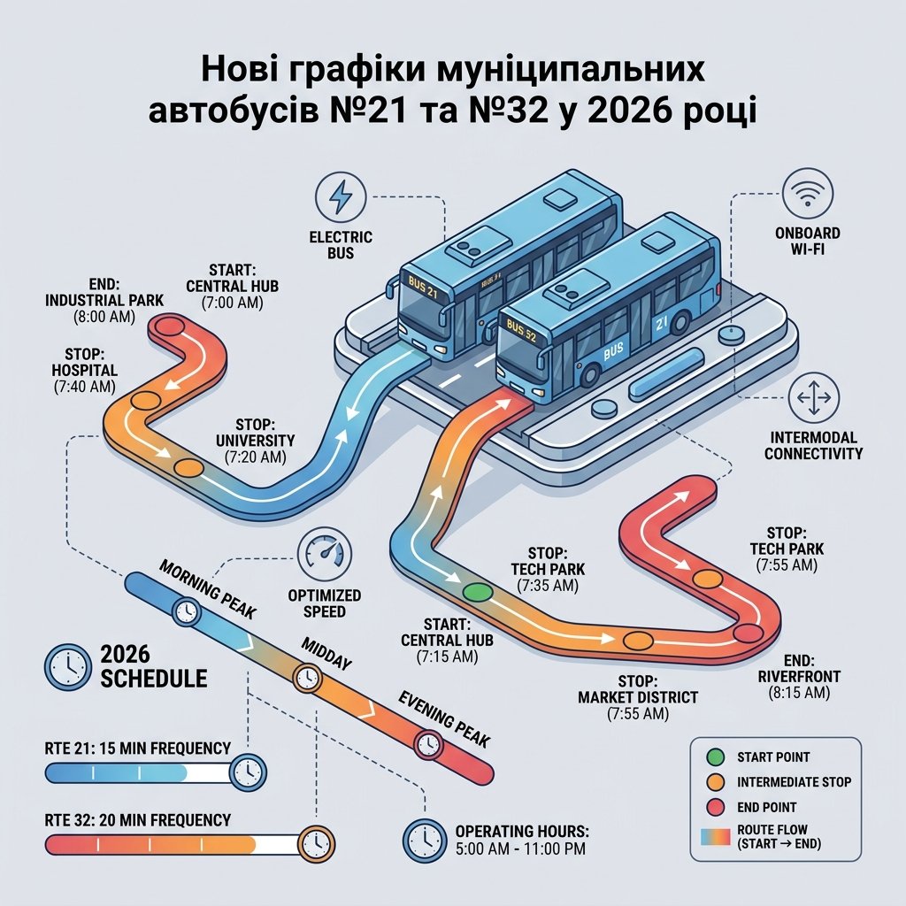Нові графіки муніципальних автобусів №21 та №32 у 2026 році
