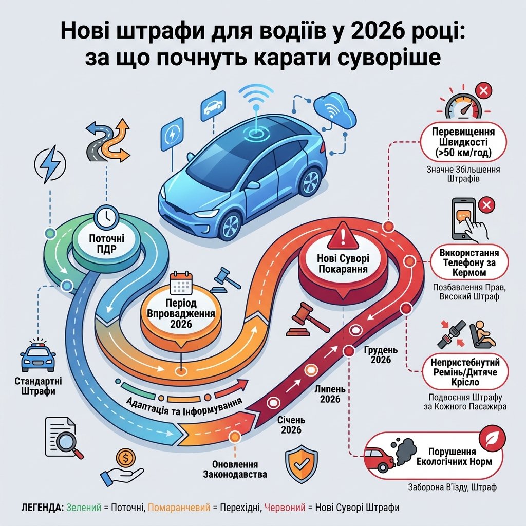 Нові штрафи для водіїв у 2026 році: за що почнуть карати суворіше