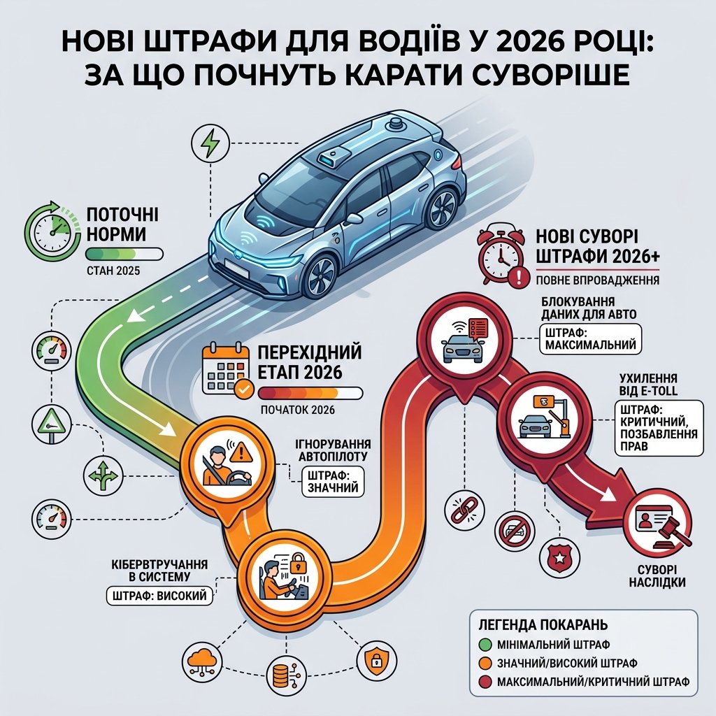 Нові штрафи для водіїв у 2026 році: за що почнуть карати суворіше