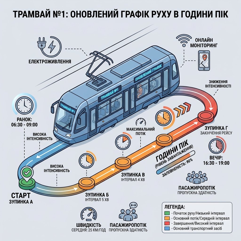 Трамвай №1: оновлений графік руху в години пік