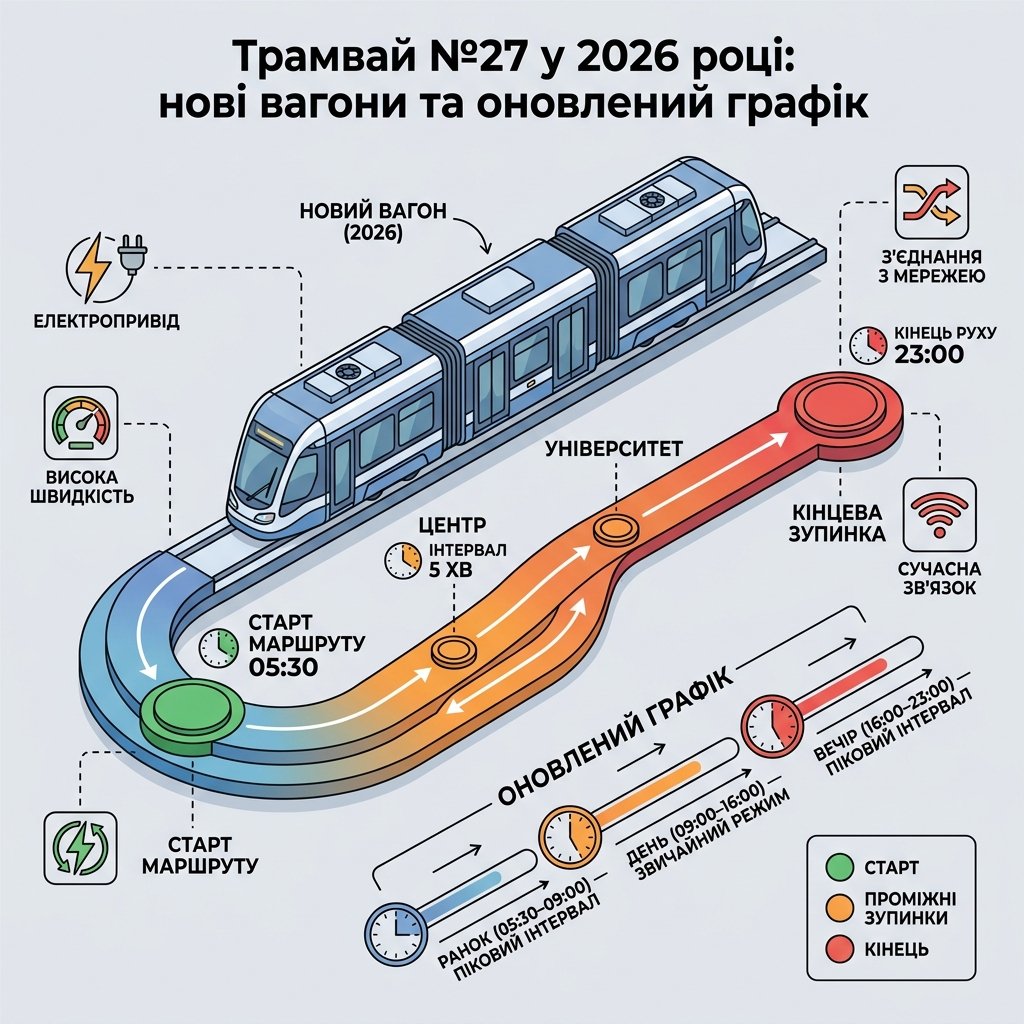 Трамвай №27 в 2026 году: новые вагоны и обновленный график