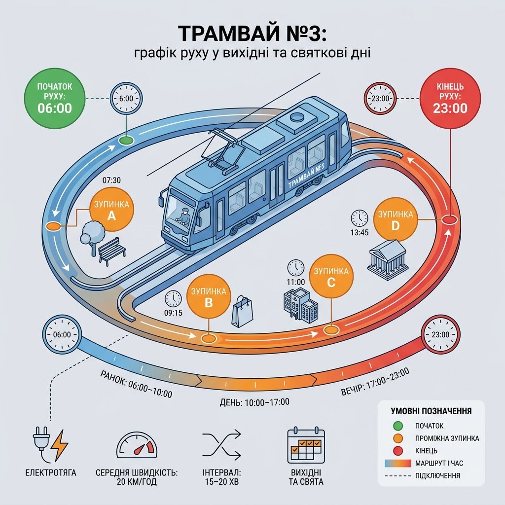 Трамвай №3: графік руху у вихідні та святкові дні