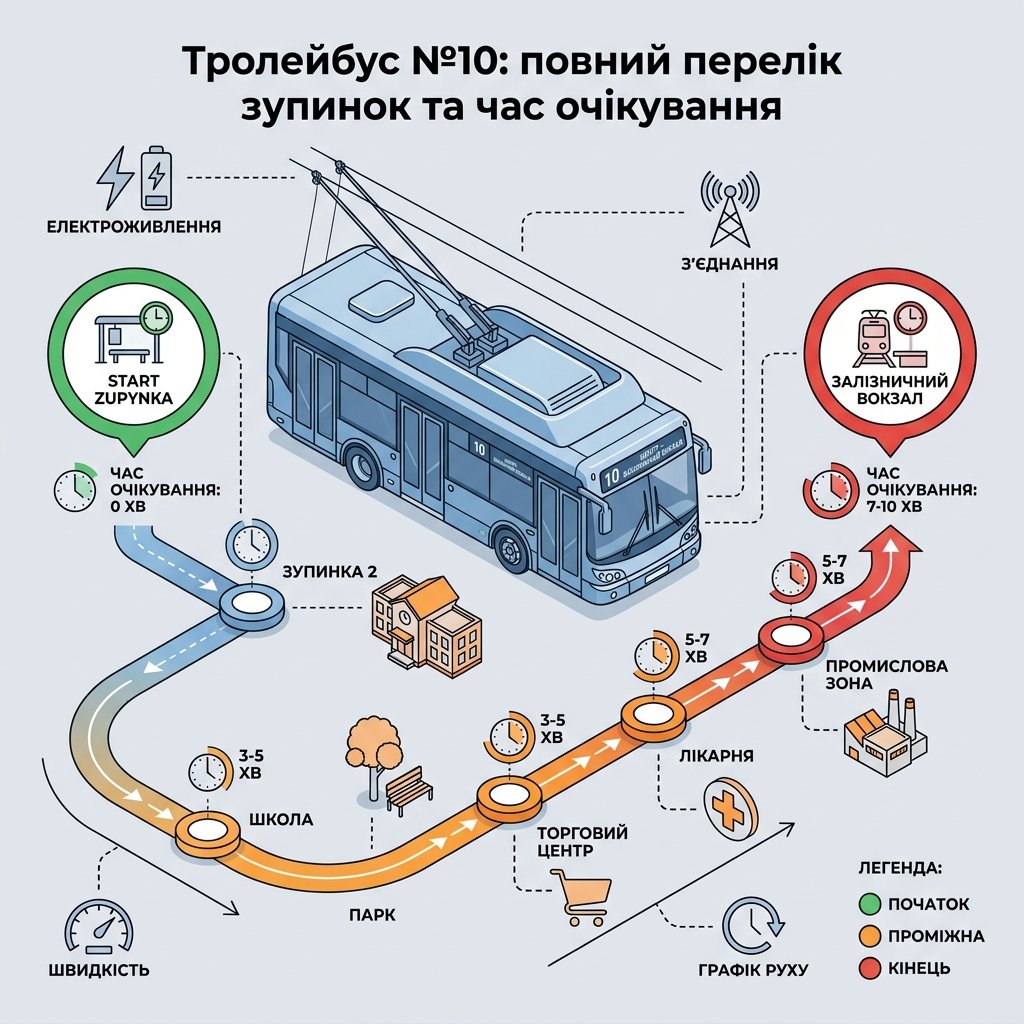 Тролейбус №10: повний перелік зупинок та час очікування