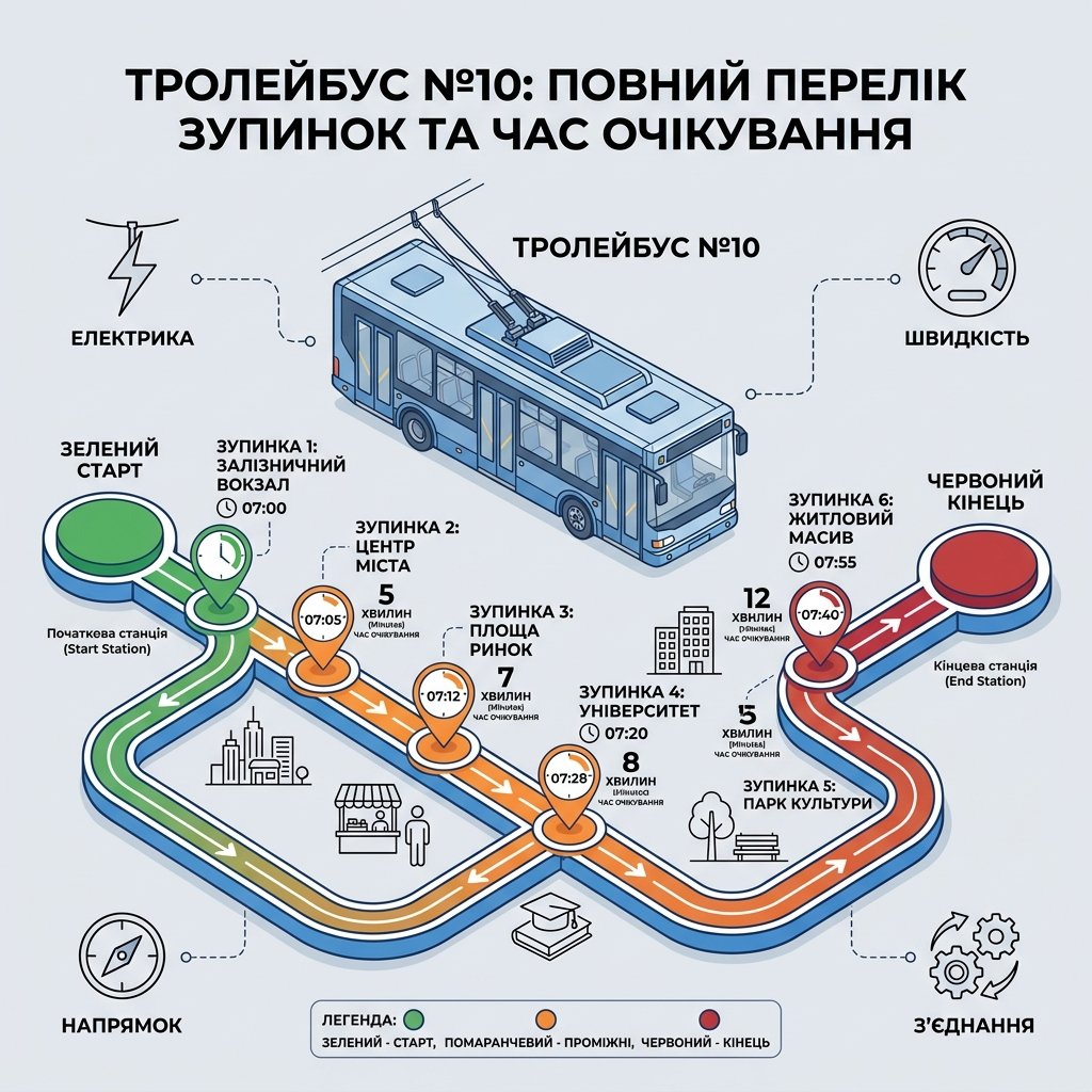 Тролейбус №10: повний перелік зупинок та час очікування