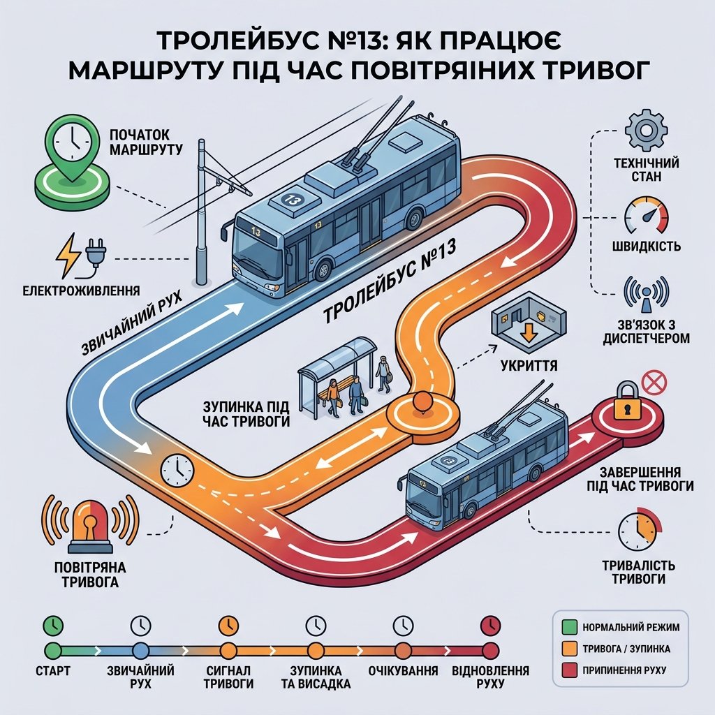 Троллейбус №13: как работает маршрут во время воздушных тревог