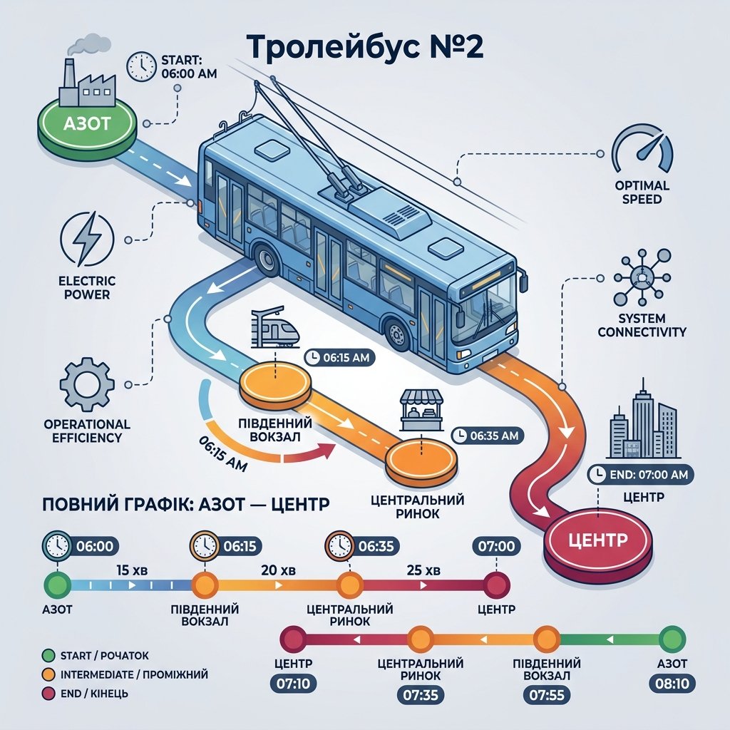 Троллейбус №2: полный график от Азота до Центра