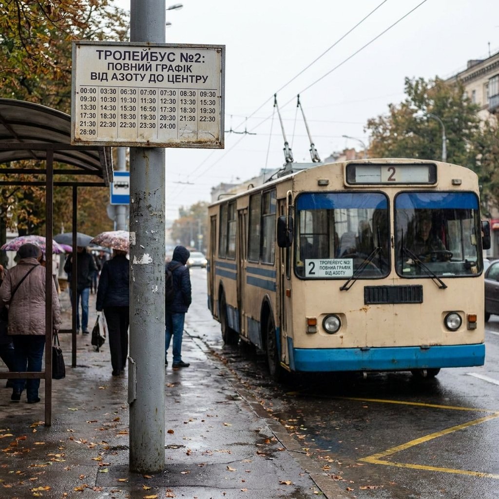 Троллейбус №2: полный график от Азота до Центра