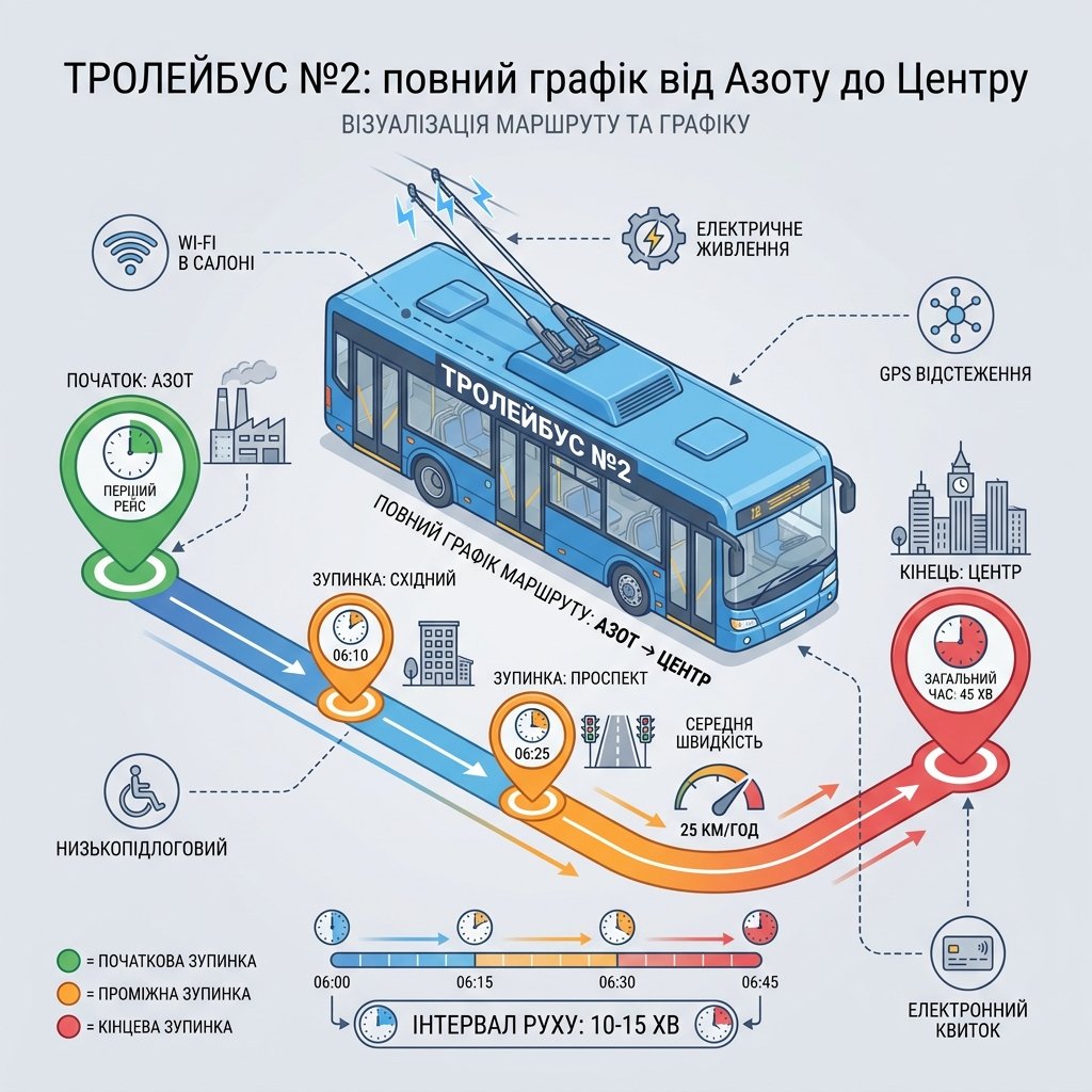 Троллейбус №2: полный график от Азота до Центра