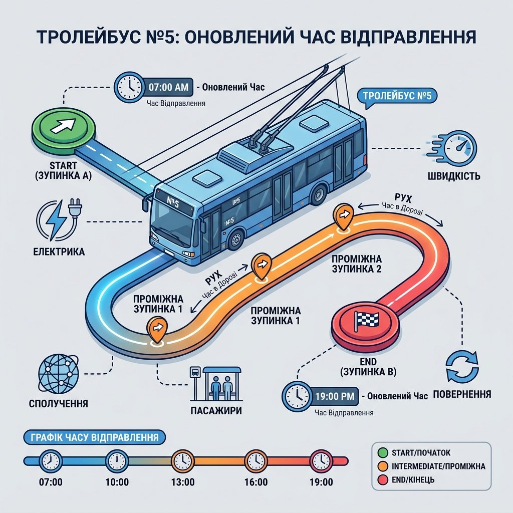 Тролейбус №5: оновлений час відправлення з кінцевих зупинок