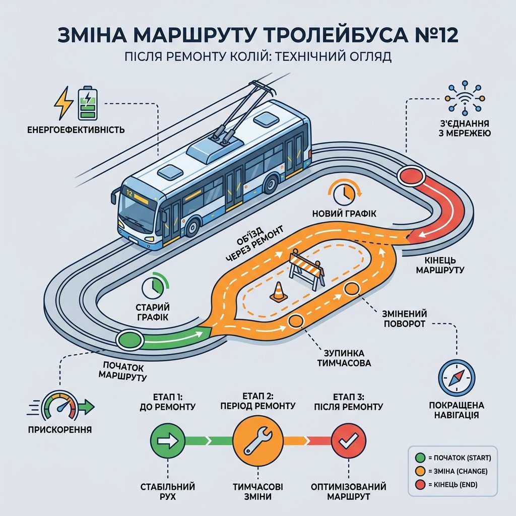 Як змінився маршрут тролейбуса №12 після ремонту колій
